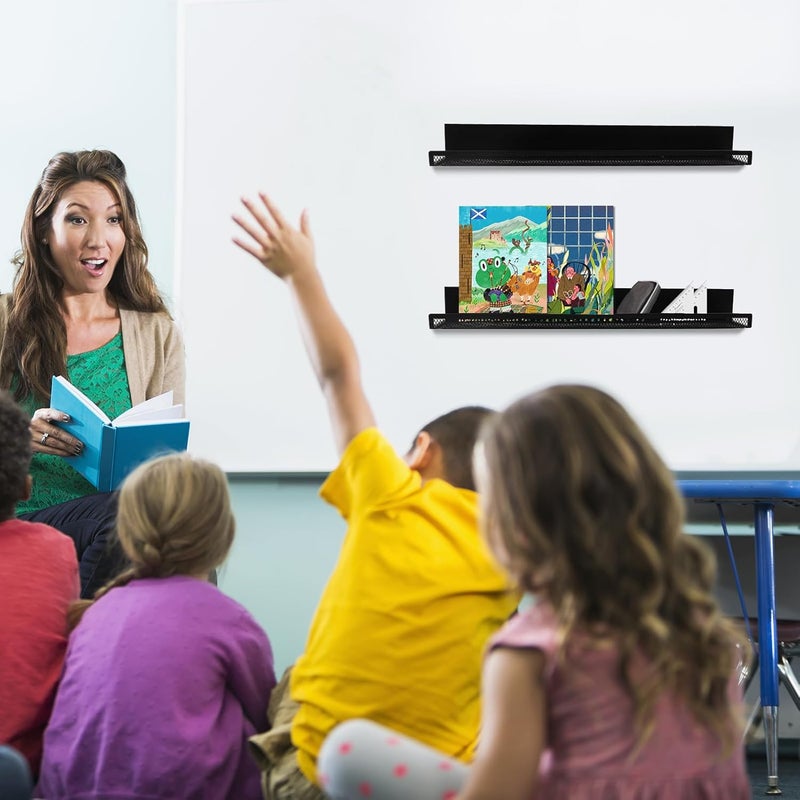 Mofuiry 2 Pack Metal Magnetic Book Shelf for Whiteboard Classroom, 17Inch Floating Book Display Shelves Heavy Duty Magnetic Book Holder Magnet Refrigerator Organizer for Kid Room Office Teacher Storage - Image 2